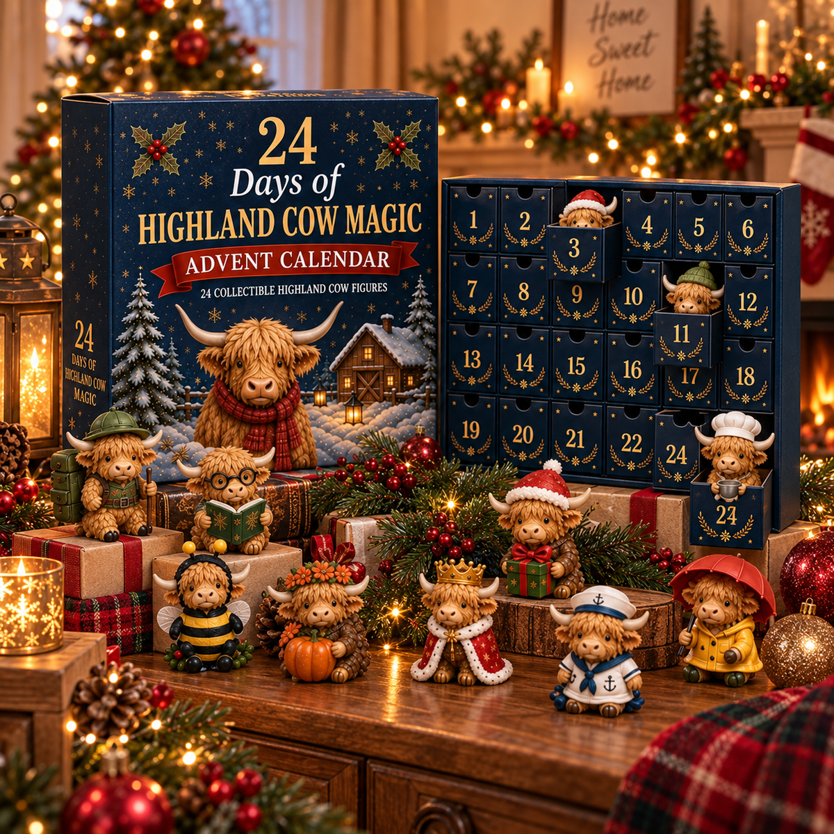 🐮 24 Days of Highland Cow Magic Advent Calendar – 24 Collectible Christmas Cow Surprises