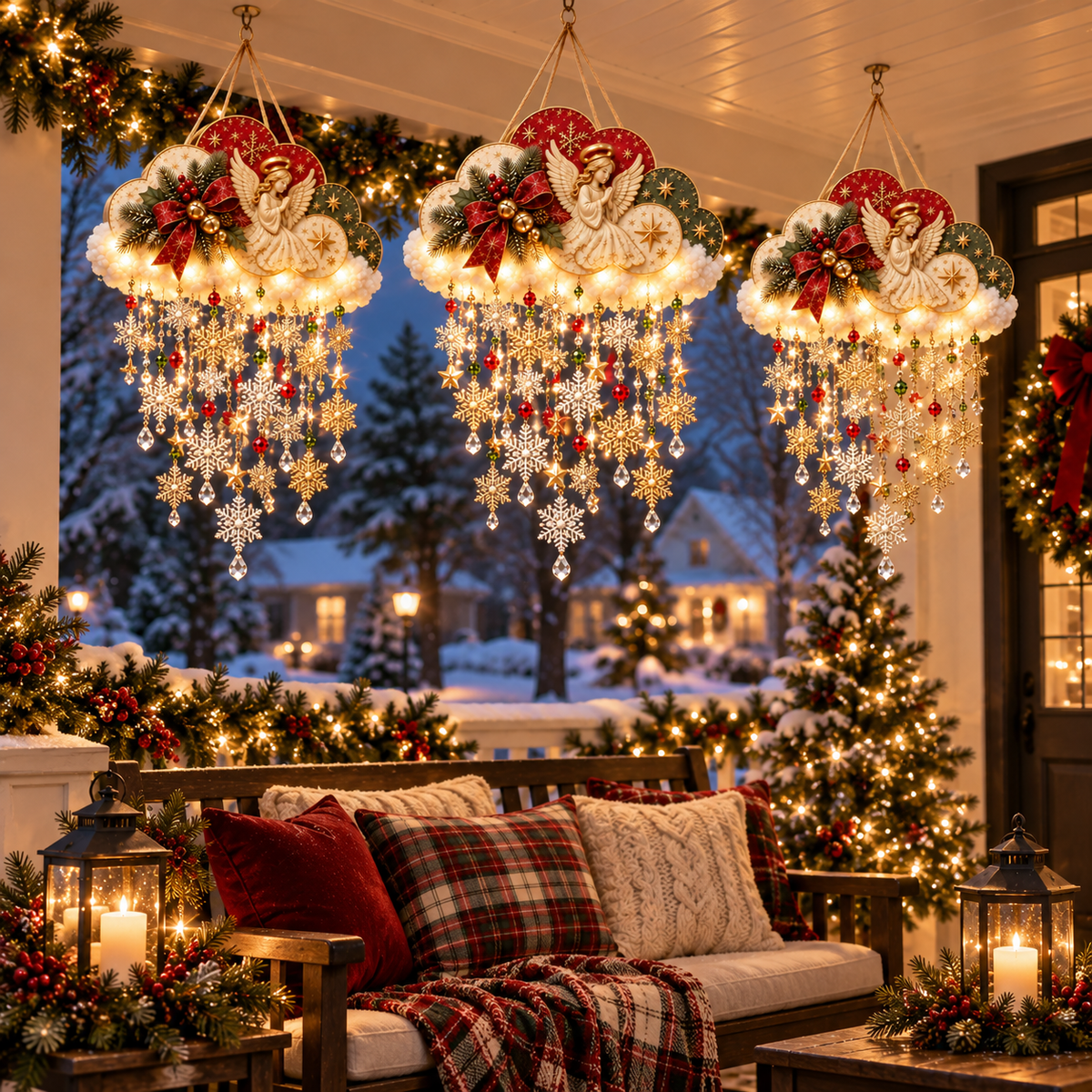 🪽✨ Angelic Christmas Snowfall Cloud – Lighted Hanging Holiday Decor☁️