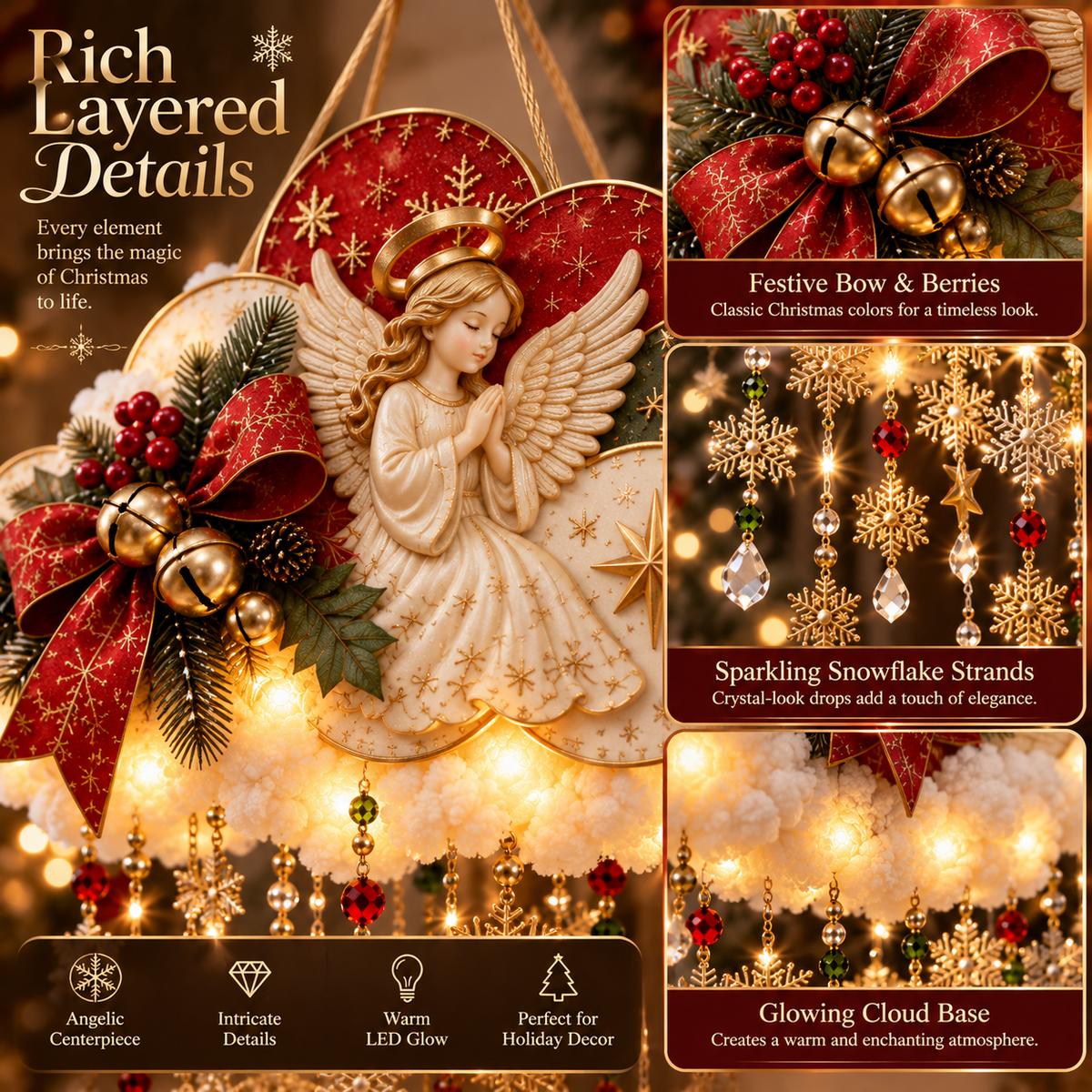 🪽✨ Angelic Christmas Snowfall Cloud – Lighted Hanging Holiday Decor☁️