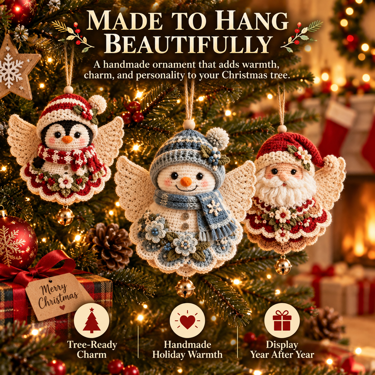 Handmade Christmas Crochet Angels Hanging on Christmas Tree
