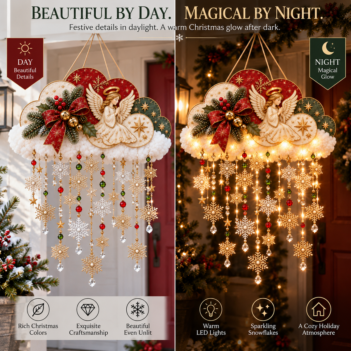 🪽✨ Angelic Christmas Snowfall Cloud – Lighted Hanging Holiday Decor☁️