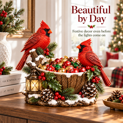 ❤️🎄 Cardinal Christmas Treat Bowl™ – Lighted Holiday Candy Bowl & Tabletop Decor