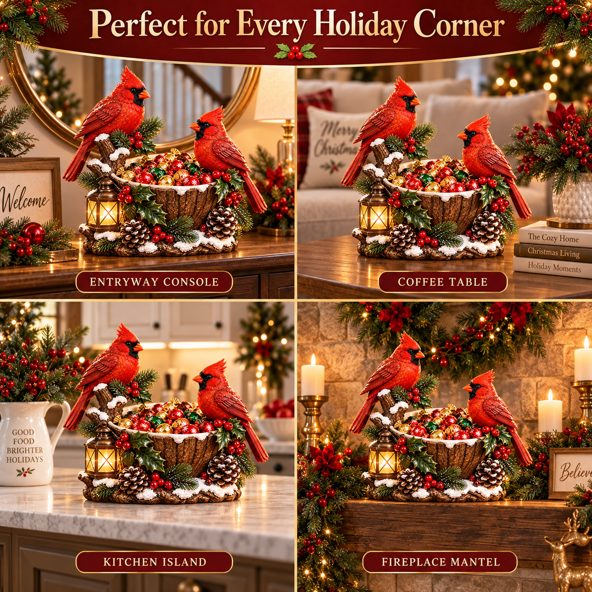 ❤️🎄 Cardinal Christmas Treat Bowl™ – Lighted Holiday Candy Bowl & Tabletop Decor
