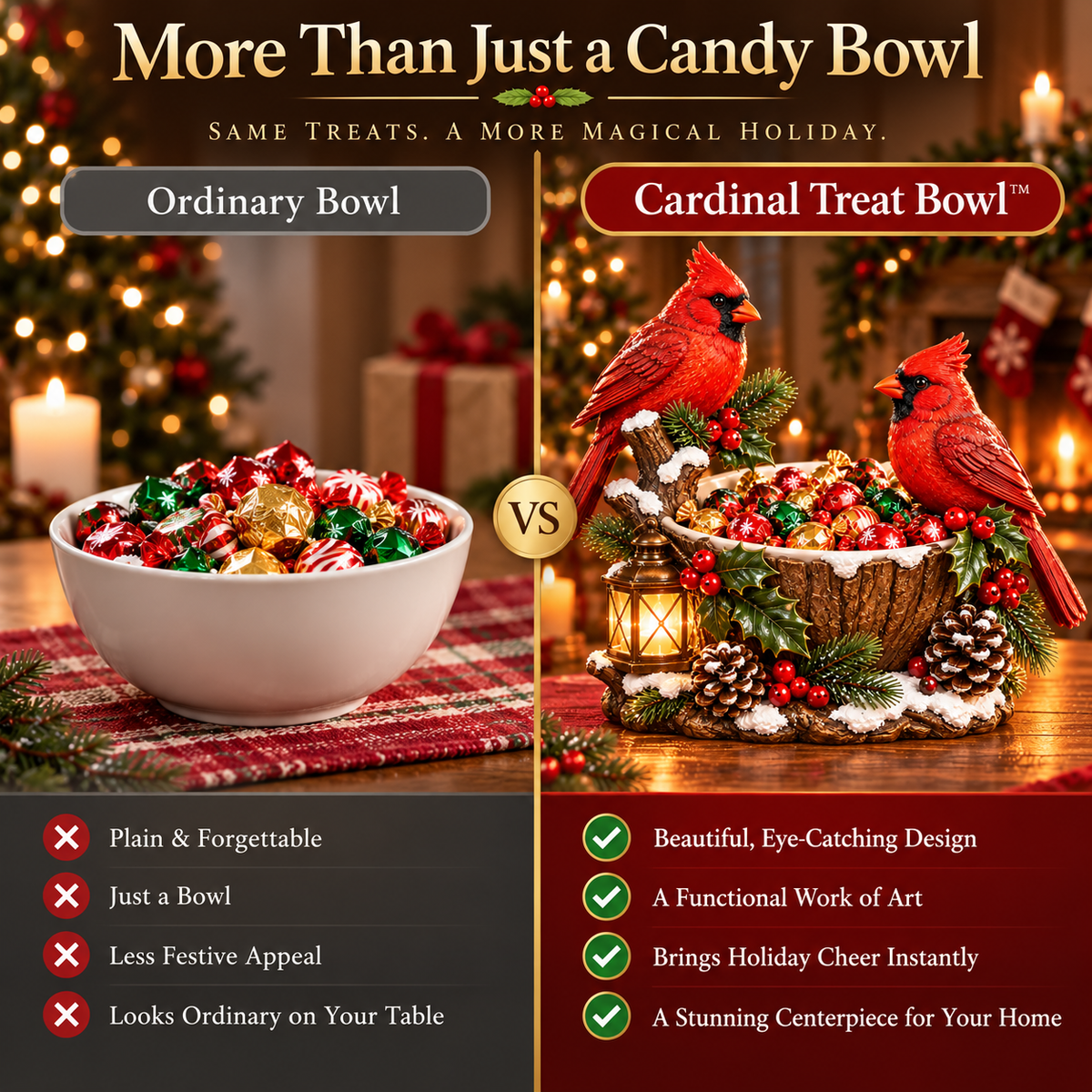 ❤️🎄 Cardinal Christmas Treat Bowl™ – Lighted Holiday Candy Bowl & Tabletop Decor