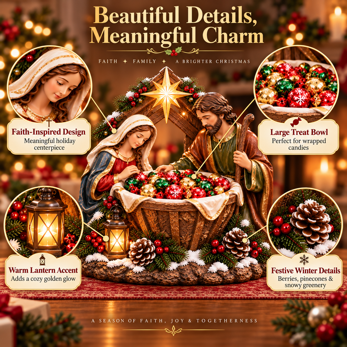 ✝️✨ Nativity Blessing Bowl™ – Lighted Christmas Treat Bowl & Tabletop Decor