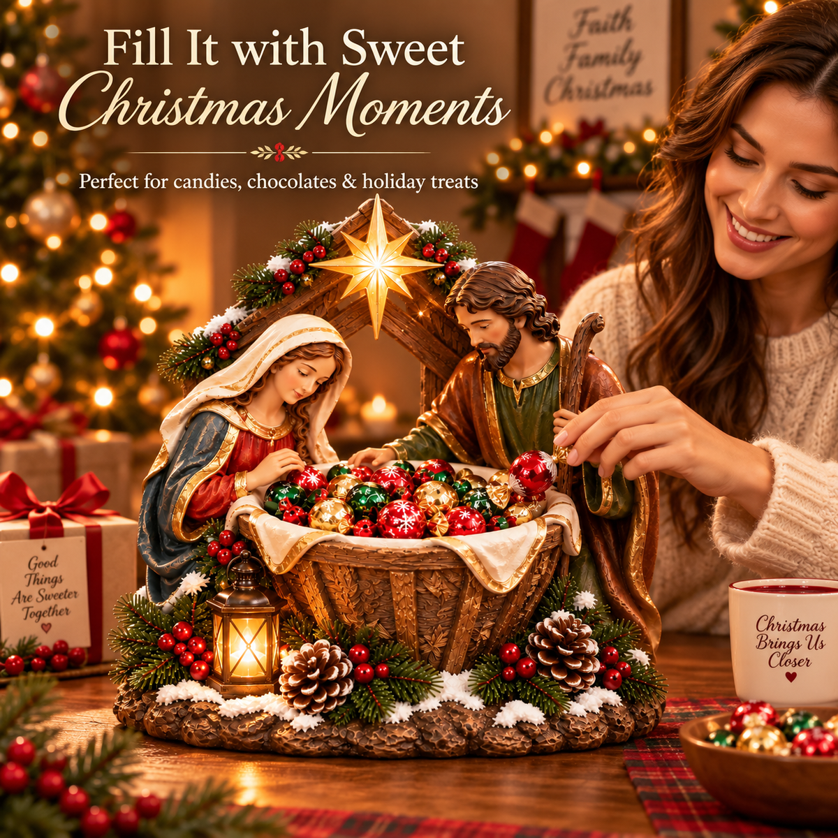 ✝️✨ Nativity Blessing Bowl™ – Lighted Christmas Treat Bowl & Tabletop Decor