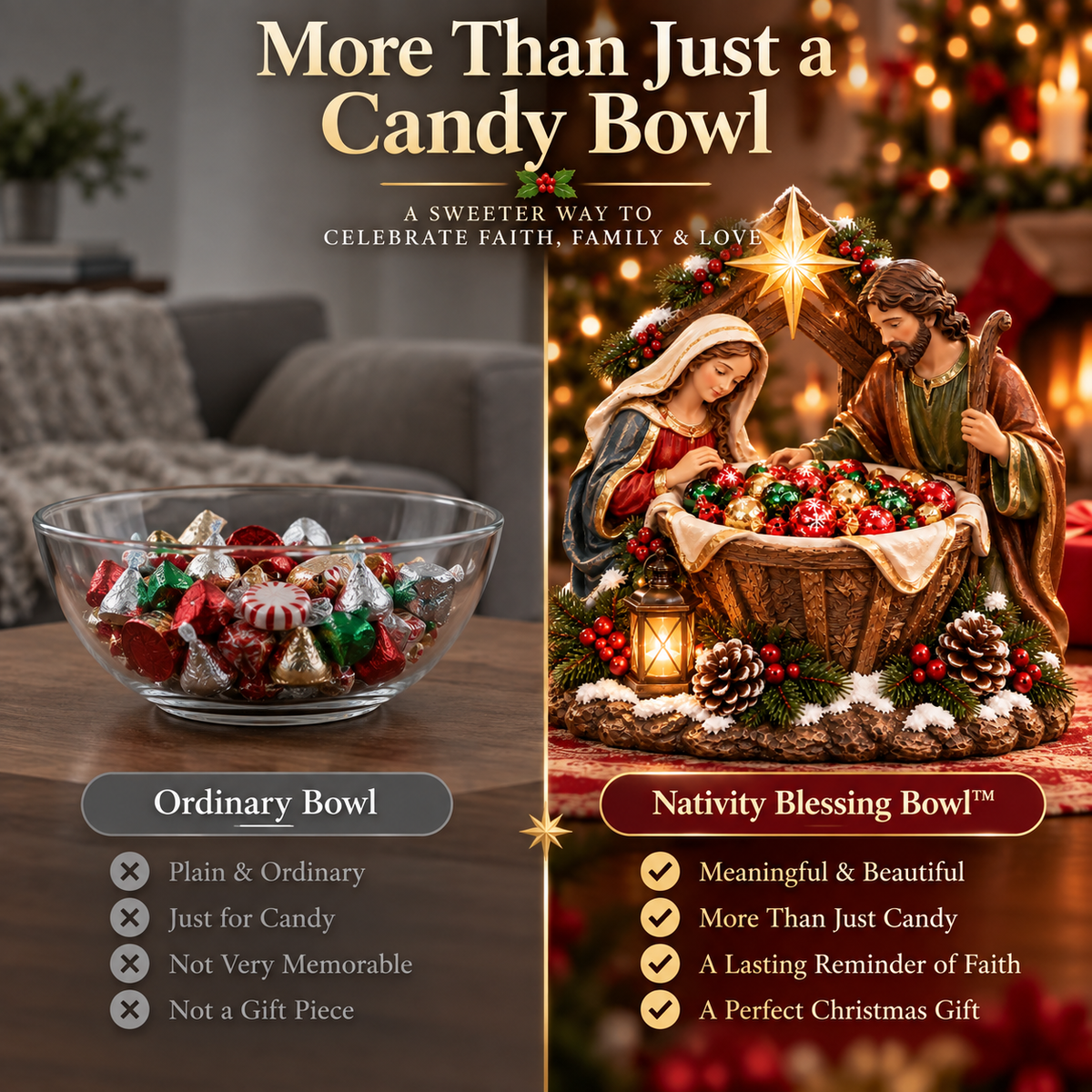 ✝️✨ Nativity Blessing Bowl™ – Lighted Christmas Treat Bowl & Tabletop Decor