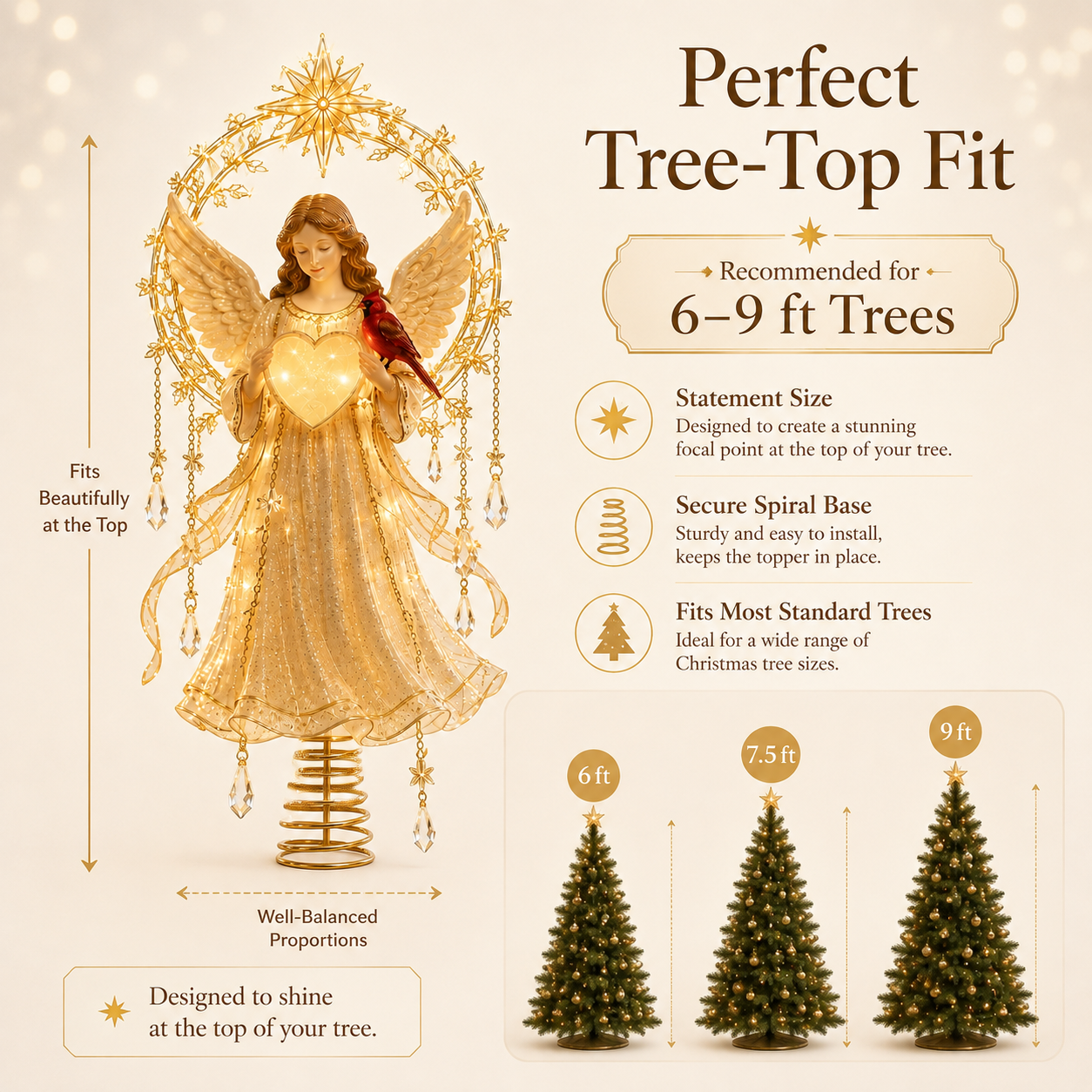 🔥Last Day 49% OFF✨ Lighted Angel Christmas Tree Topper with Cardinal & Glowing Heart