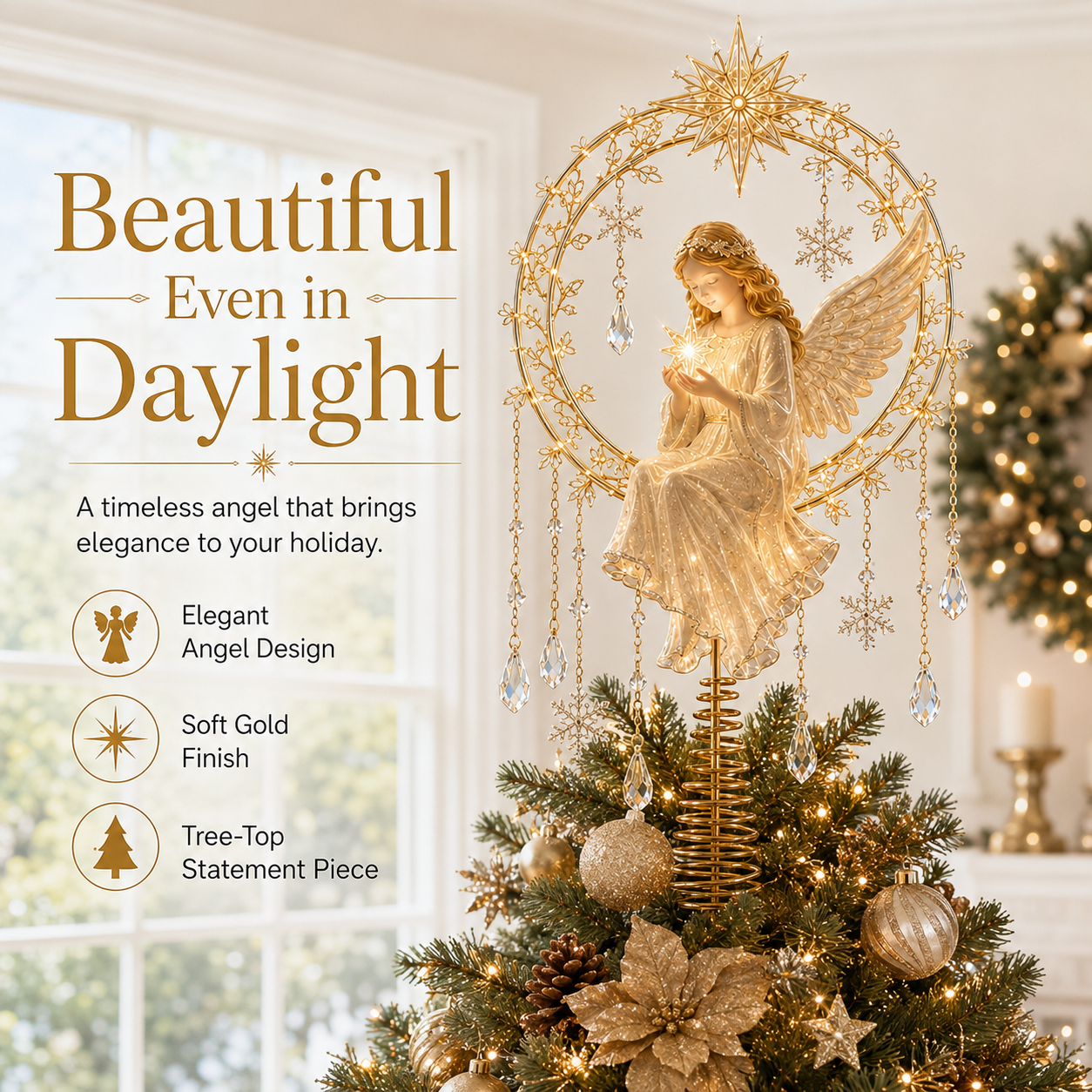 ✨ Angel’s Christmas Moon™ Lighted Angel Tree Topper