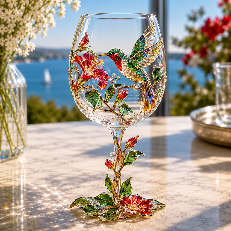 Hummingbird wine glass