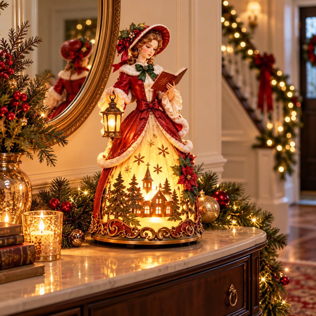 🎄 Victorian Christmas Caroler Lady Lamp– Lighted Holiday Tabletop Decor