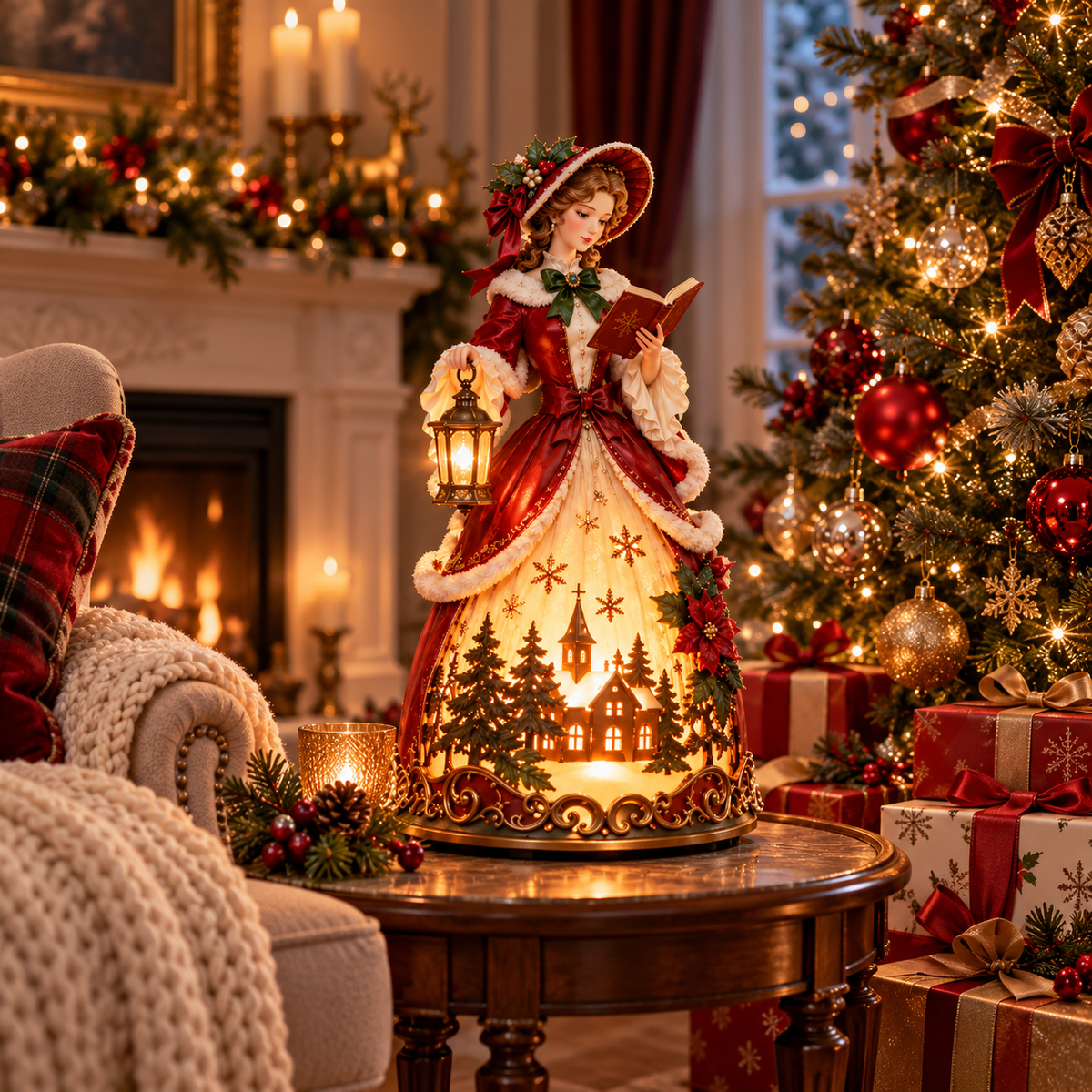 🎄 Victorian Christmas Caroler Lady Lamp– Lighted Holiday Tabletop Decor