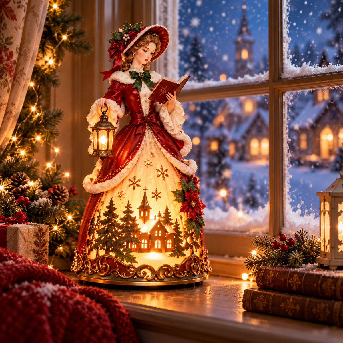 🎄 Victorian Christmas Caroler Lady Lamp– Lighted Holiday Tabletop Decor