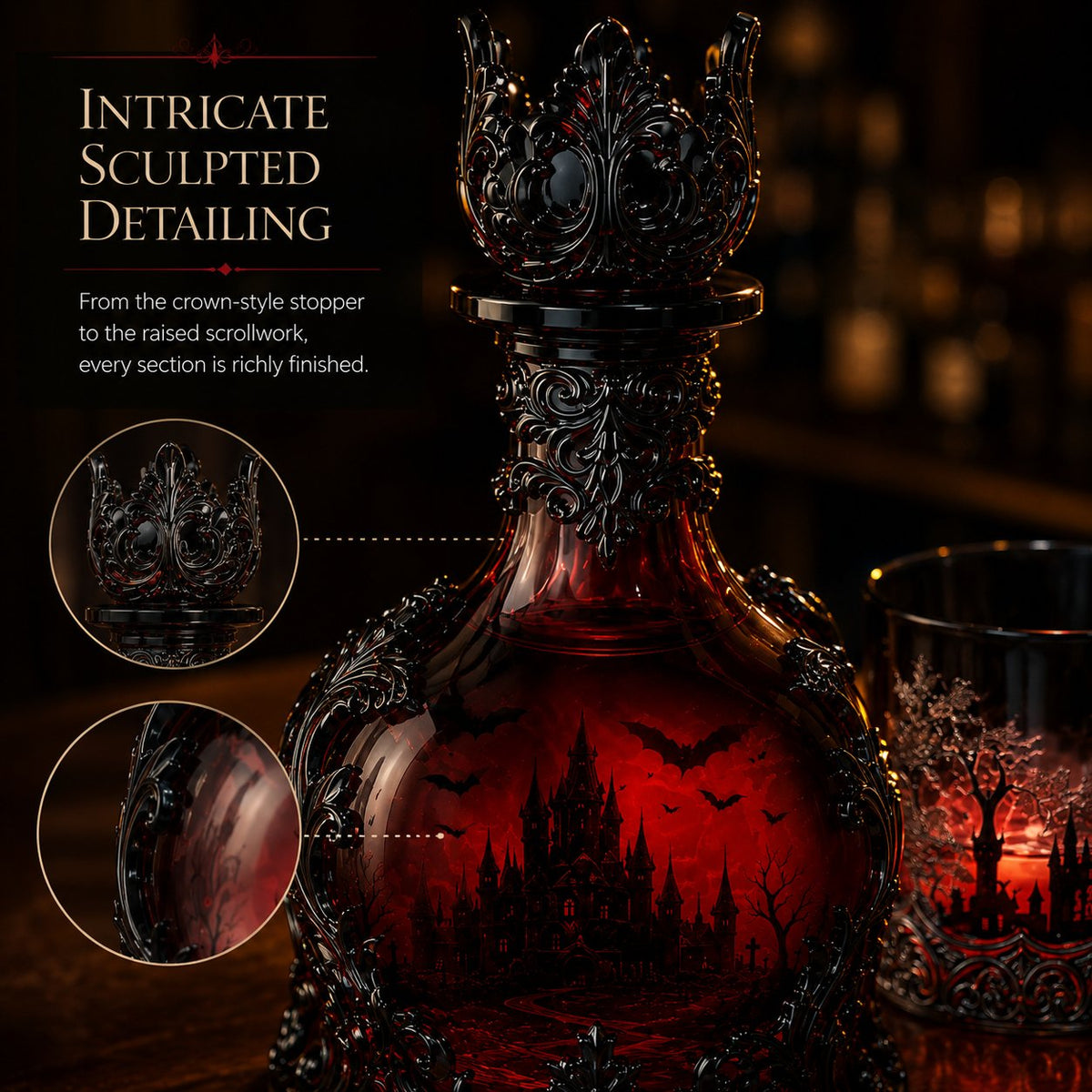 🦇🍺Gothic Vampire Castle Whisky Decanter & Tumbler - Gothic Bottle🔥
