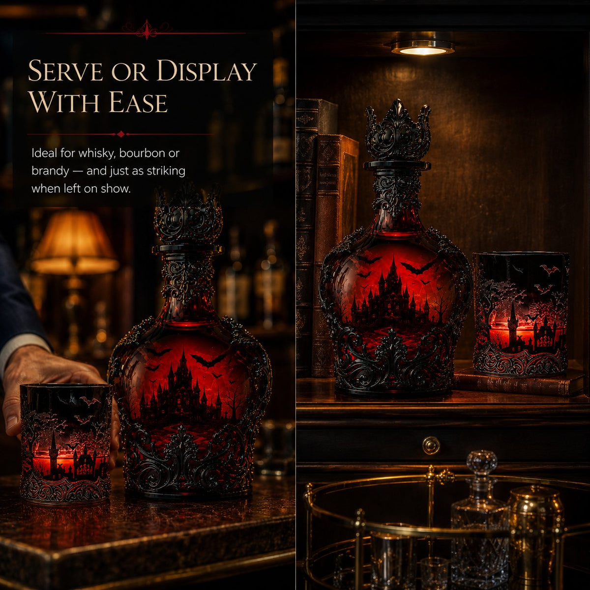 🦇🍺Gothic Vampire Castle Whisky Decanter & Tumbler - Gothic Bottle🔥