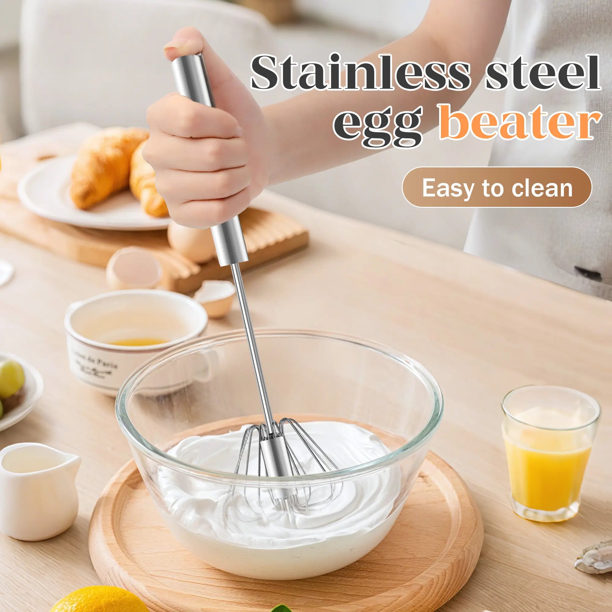 🥄Semi-Automatic Stainless Egg & Milk Whisk