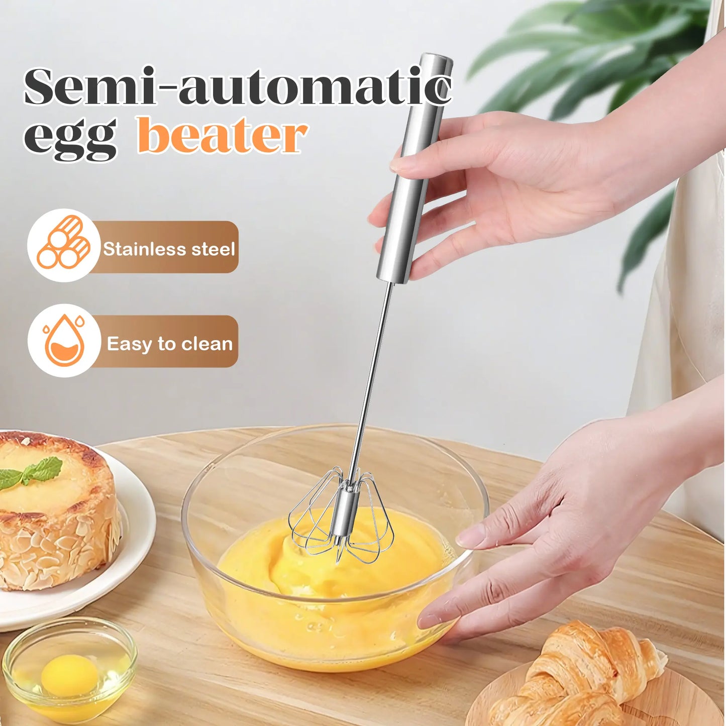 🥄Semi-Automatic Stainless Egg & Milk Whisk