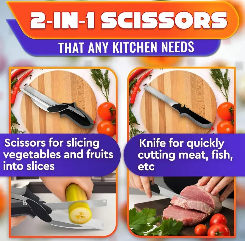 2 in 1 Stainless Steel Kitchen Food Scissors with Holder