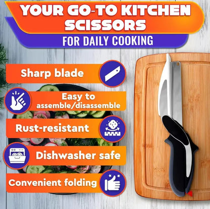 2 in 1 Stainless Steel Kitchen Food Scissors with Holder