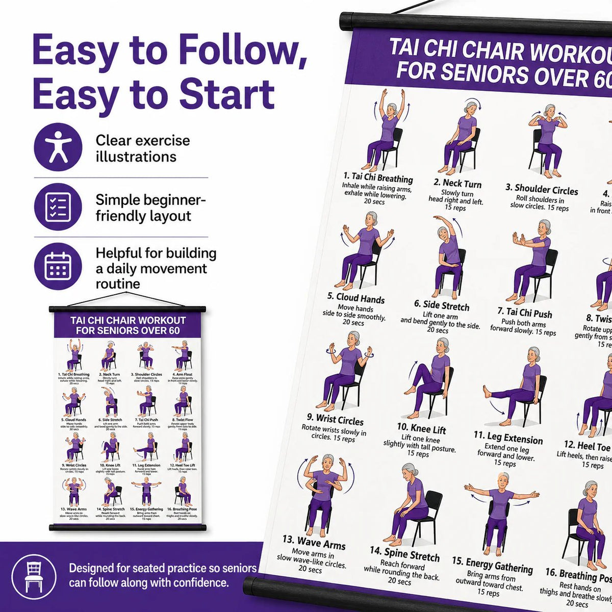 🔥🎁🔥Tai Chi Chair Workout Chart for Seniors (16 x 24 inches)