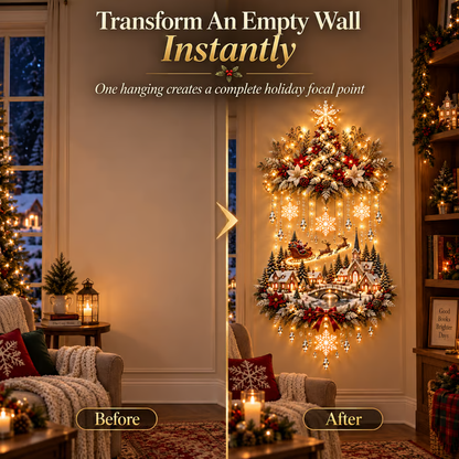 🎄 Glowing Christmas Tree & Village – Warm Light Wall Decor ✨