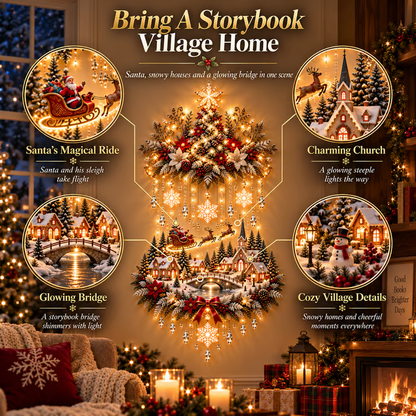 🎄 Glowing Christmas Tree & Village – Warm Light Wall Decor ✨