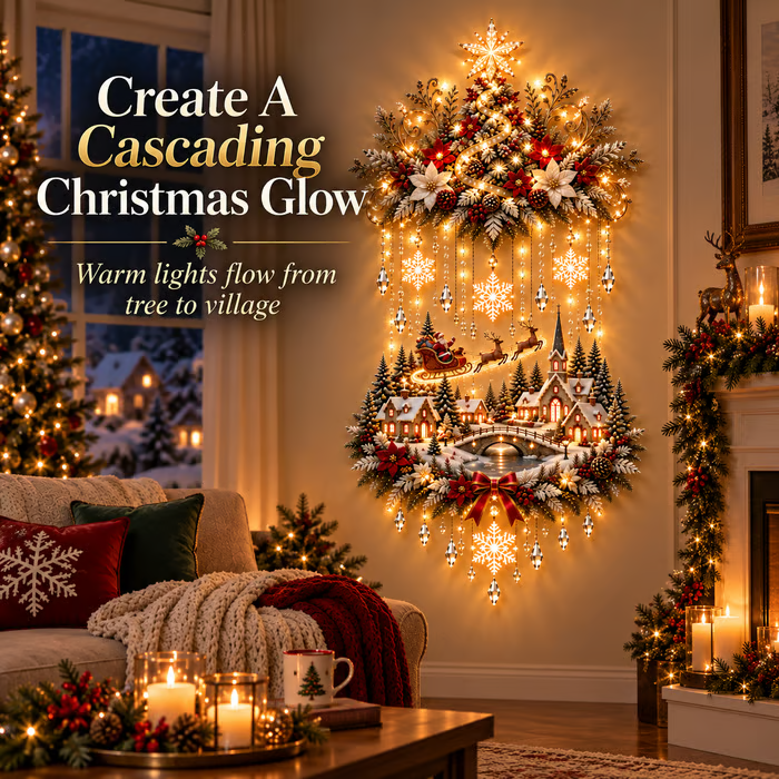 🎄 Glowing Christmas Tree & Village – Warm Light Wall Decor ✨