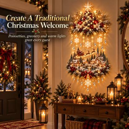 🎄 Glowing Christmas Tree & Village – Warm Light Wall Decor ✨