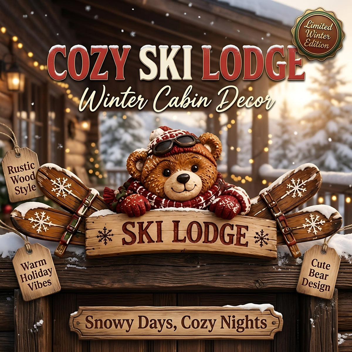 🎄 Rustic Winter Mountain Cabin Door Frame Decor