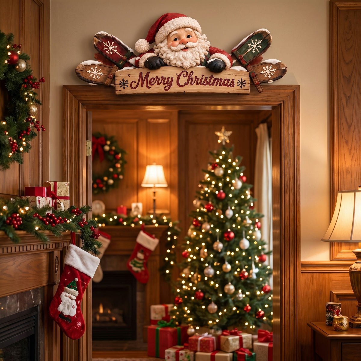 🎄 Rustic Winter Mountain Cabin Door Frame Decor