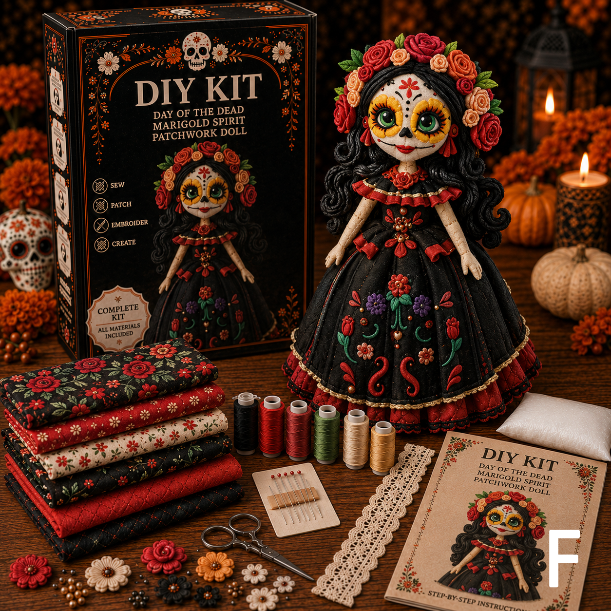 🔥50% Off Last Day - BUY 3 GET 1 FREE-Day of the Dead Patchwork Doll DIY Kit