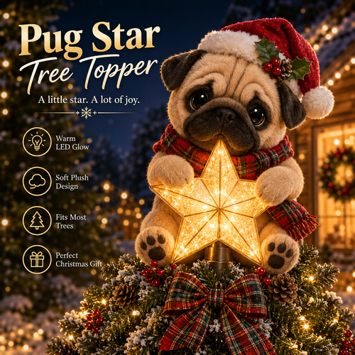 🎄 Christmas Glow Pup Tree Topper – Light-Up Holiday Dog Tree Topper