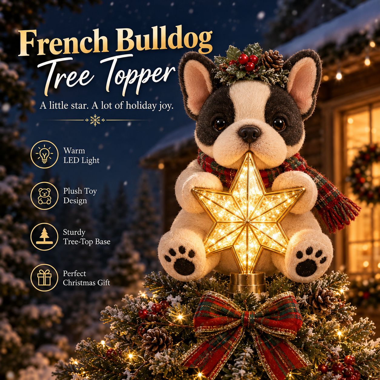 🎄 Christmas Glow Pup Tree Topper – Light-Up Holiday Dog Tree Topper
