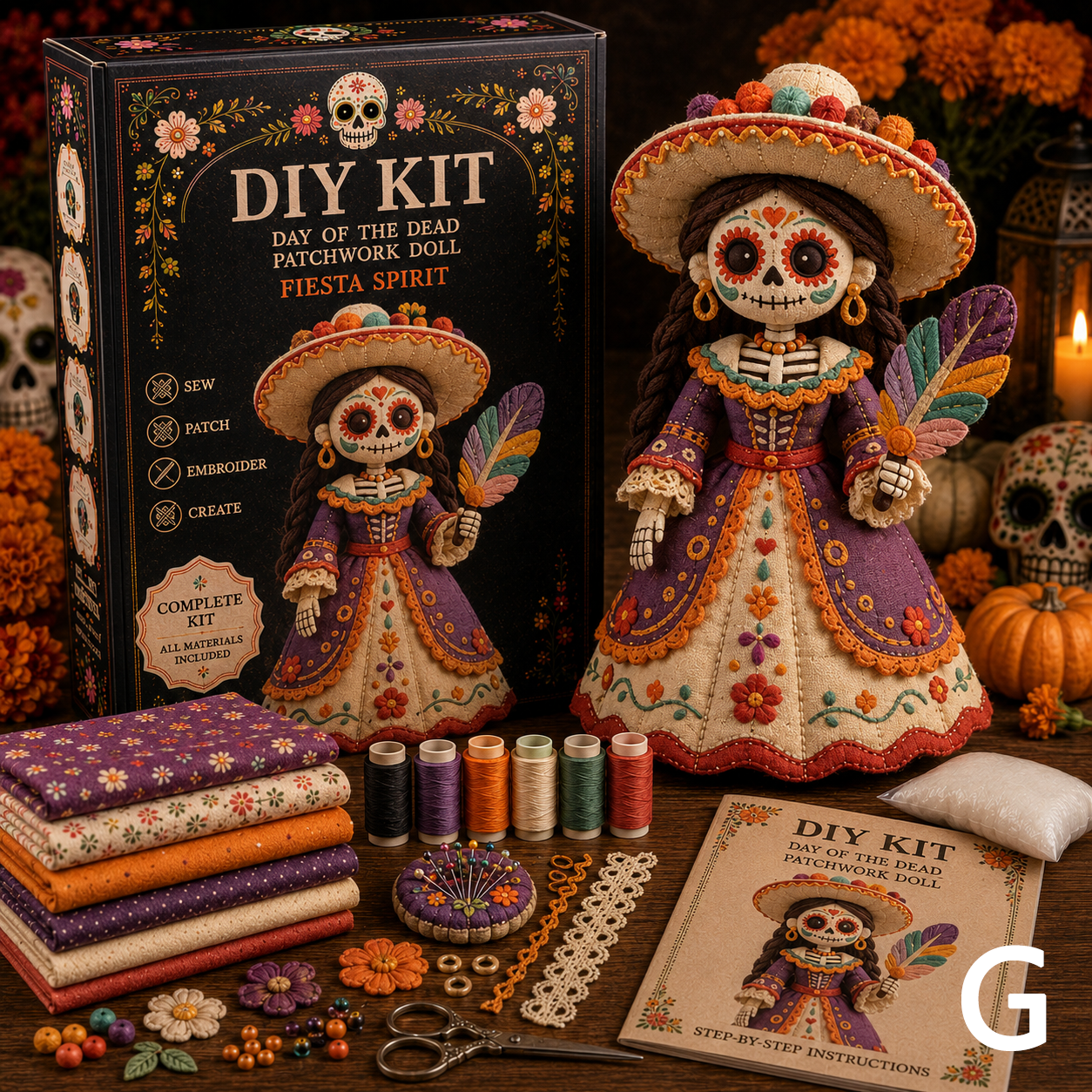 🔥50% Off Last Day - BUY 3 GET 1 FREE-Day of the Dead Patchwork Doll DIY Kit