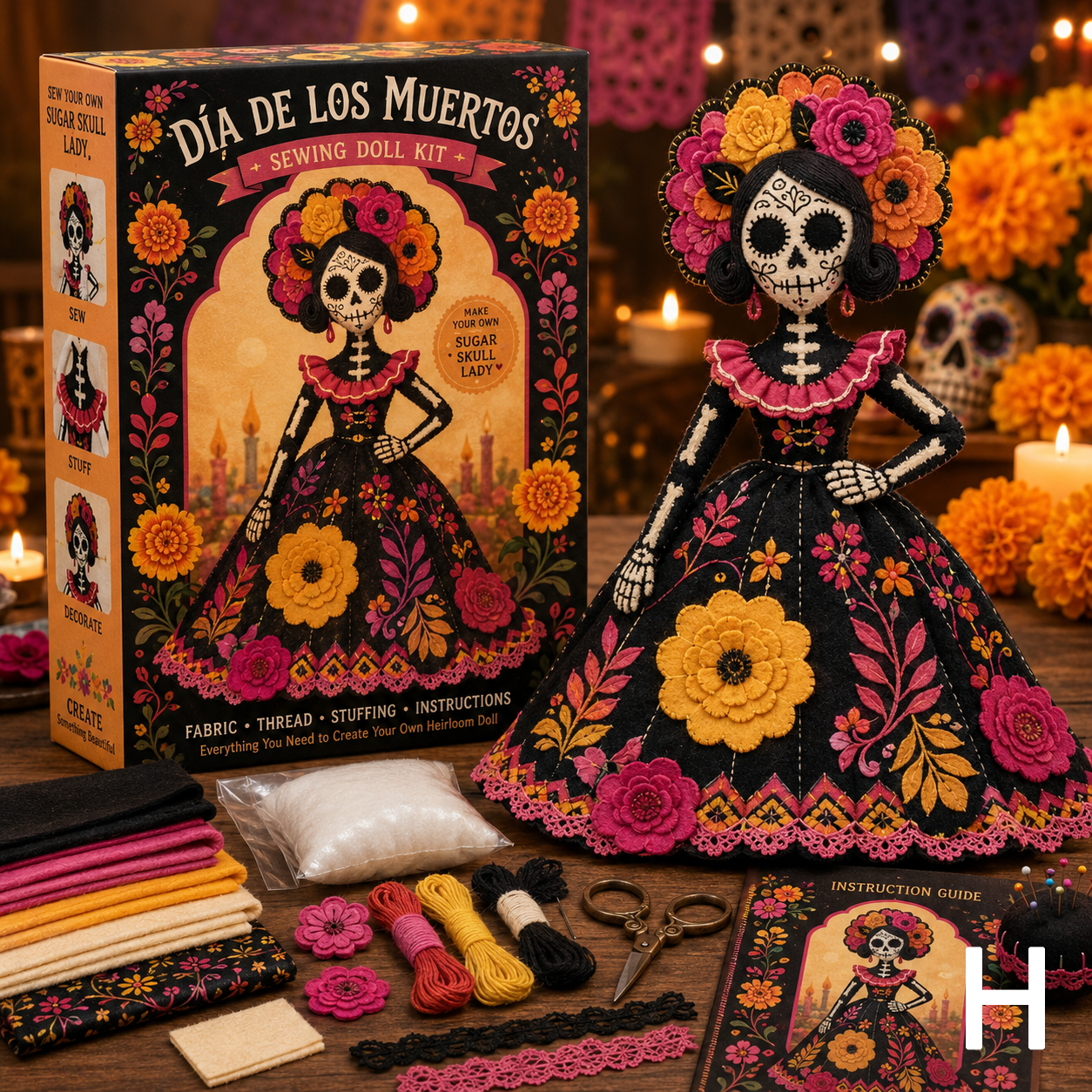 🔥50% Off Last Day - BUY 3 GET 1 FREE-Day of the Dead Patchwork Doll DIY Kit