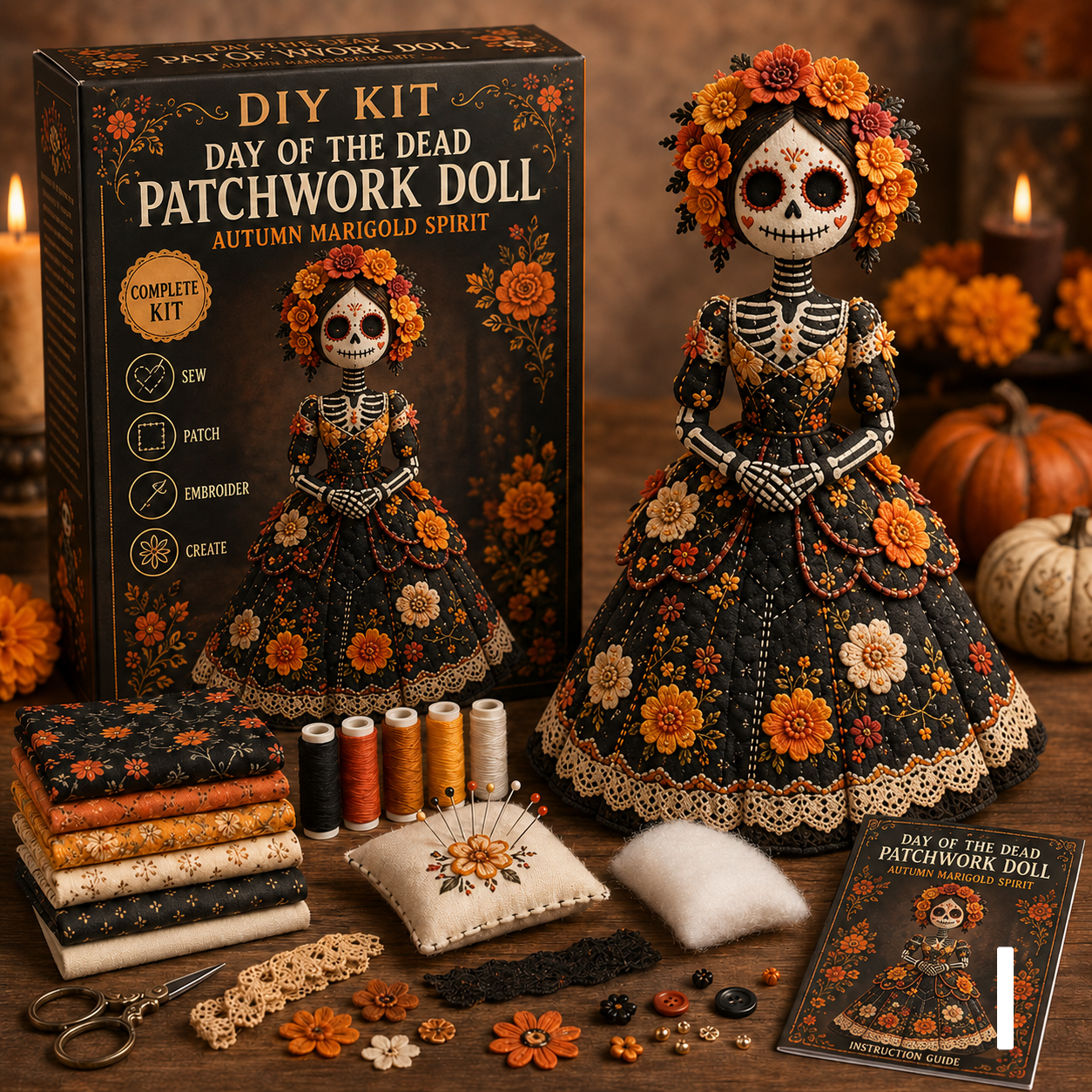 🔥50% Off Last Day - BUY 3 GET 1 FREE-Day of the Dead Patchwork Doll DIY Kit