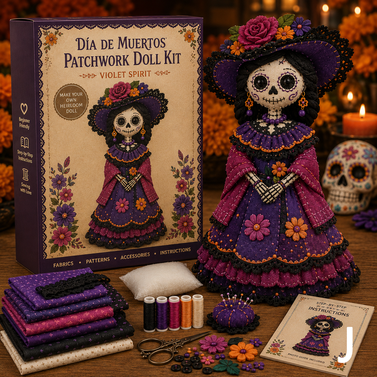 🔥50% Off Last Day - BUY 3 GET 1 FREE-Day of the Dead Patchwork Doll DIY Kit
