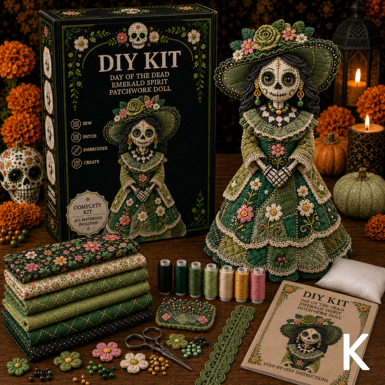 🔥50% Off Last Day - BUY 3 GET 1 FREE-Day of the Dead Patchwork Doll DIY Kit