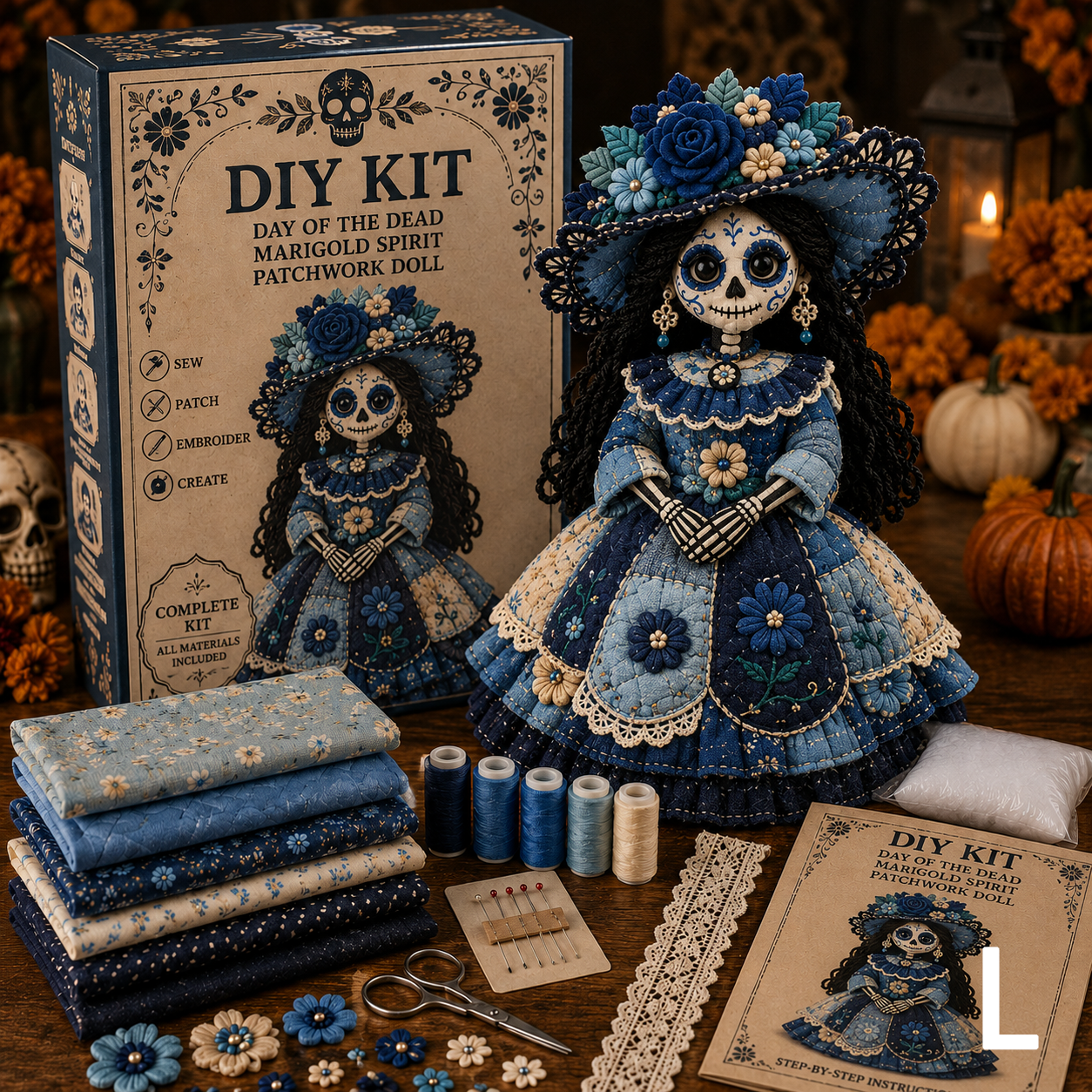 🔥50% Off Last Day - BUY 3 GET 1 FREE-Day of the Dead Patchwork Doll DIY Kit