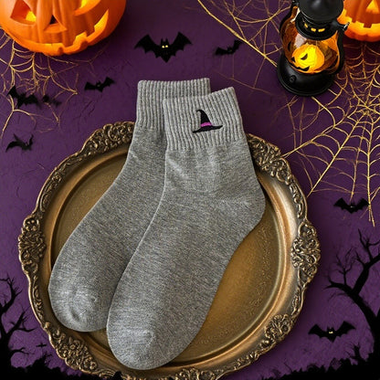 🎃 Viral Halloween Embroidered Crew Socks – Cute Spooky Knit Socks | 100% Cotton✨