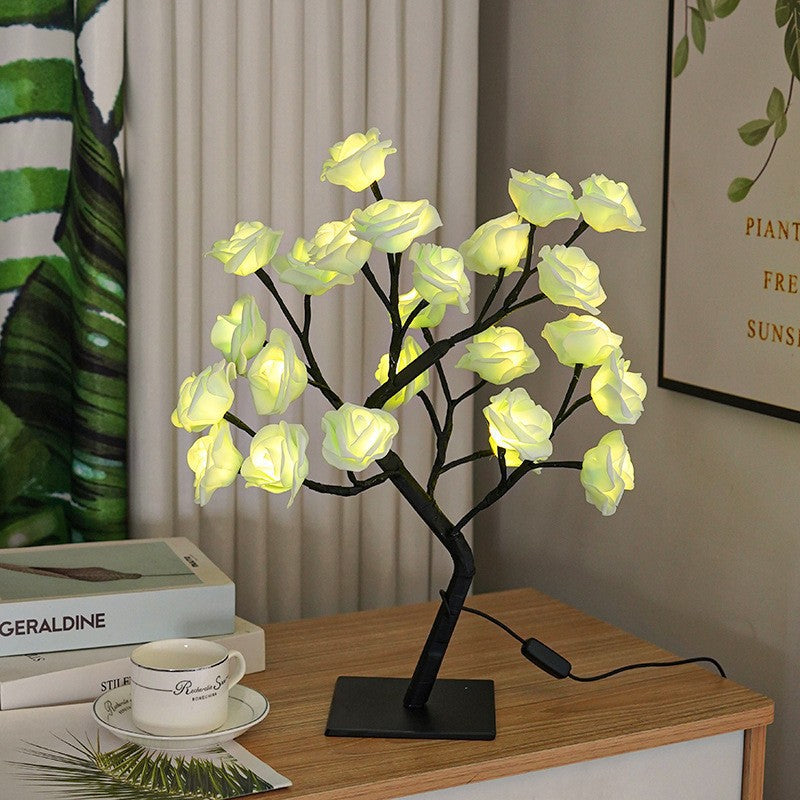 🌹 LED Rose Tree Lamp – Adjustable Branches, USB Powered for Bedroom & Table Decor