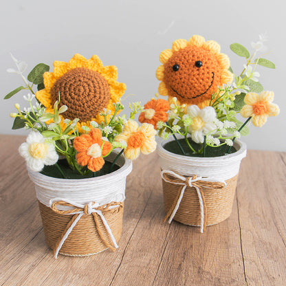 🌼Handmade Knitted Flower Pot – Forever Blooming Desk Decor for Teacher, Friend & Home