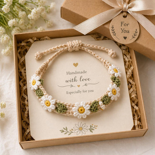 🔥Day Sale 30% OFF🔥 Handmade Crochet Flower Bracelet – Gold Beads, Boho Vibe, Everyday Elegance