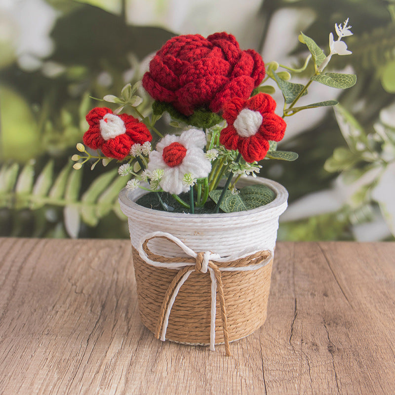 🌼Handmade Knitted Flower Pot – Forever Blooming Desk Decor for Teacher, Friend & Home