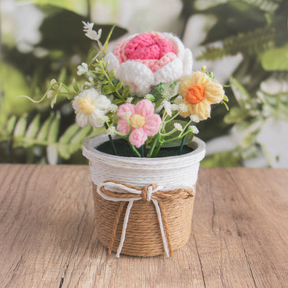 🌼Handmade Knitted Flower Pot – Forever Blooming Desk Decor for Teacher, Friend & Home