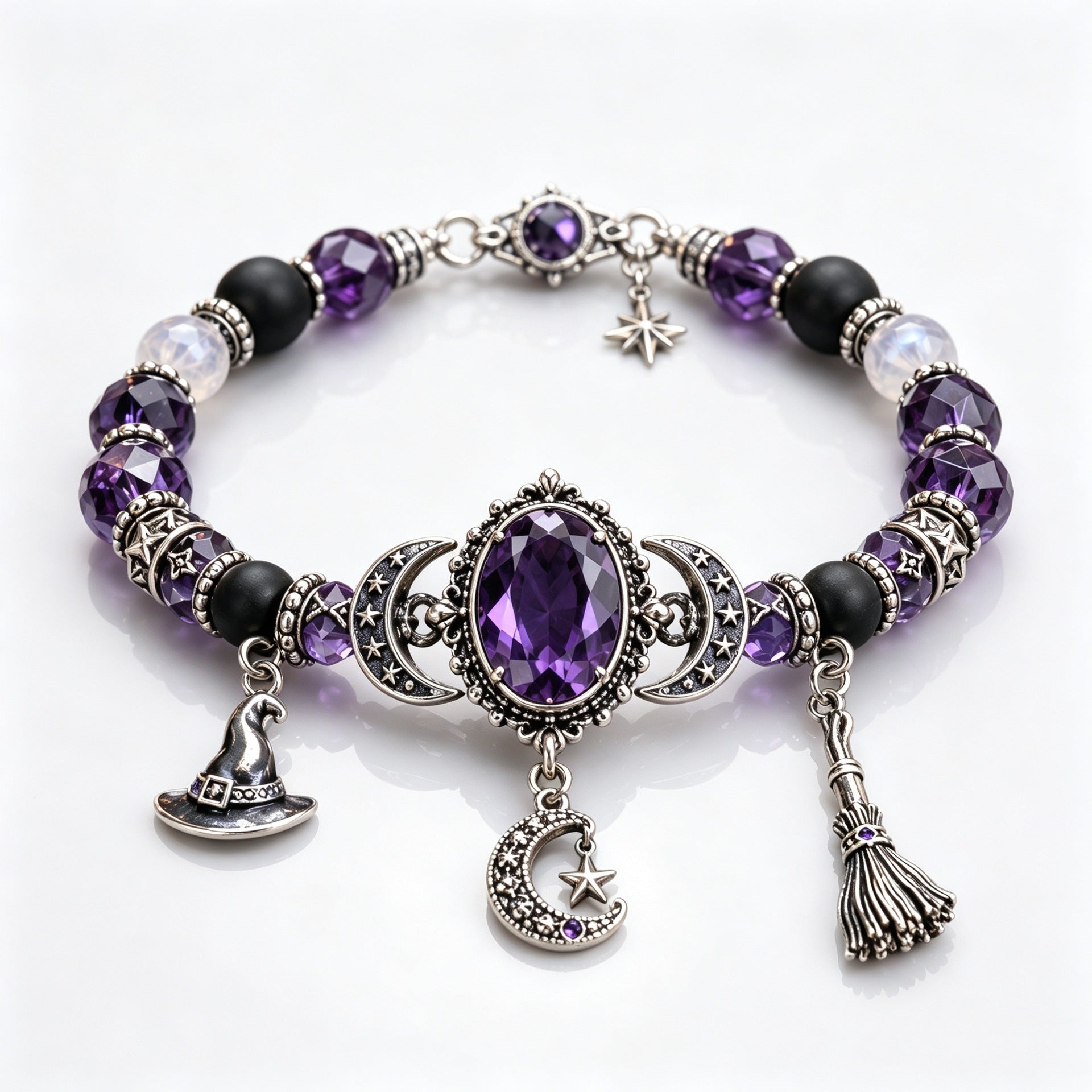 🔮 Witch’s Crystal Moon Charm Bracelet
