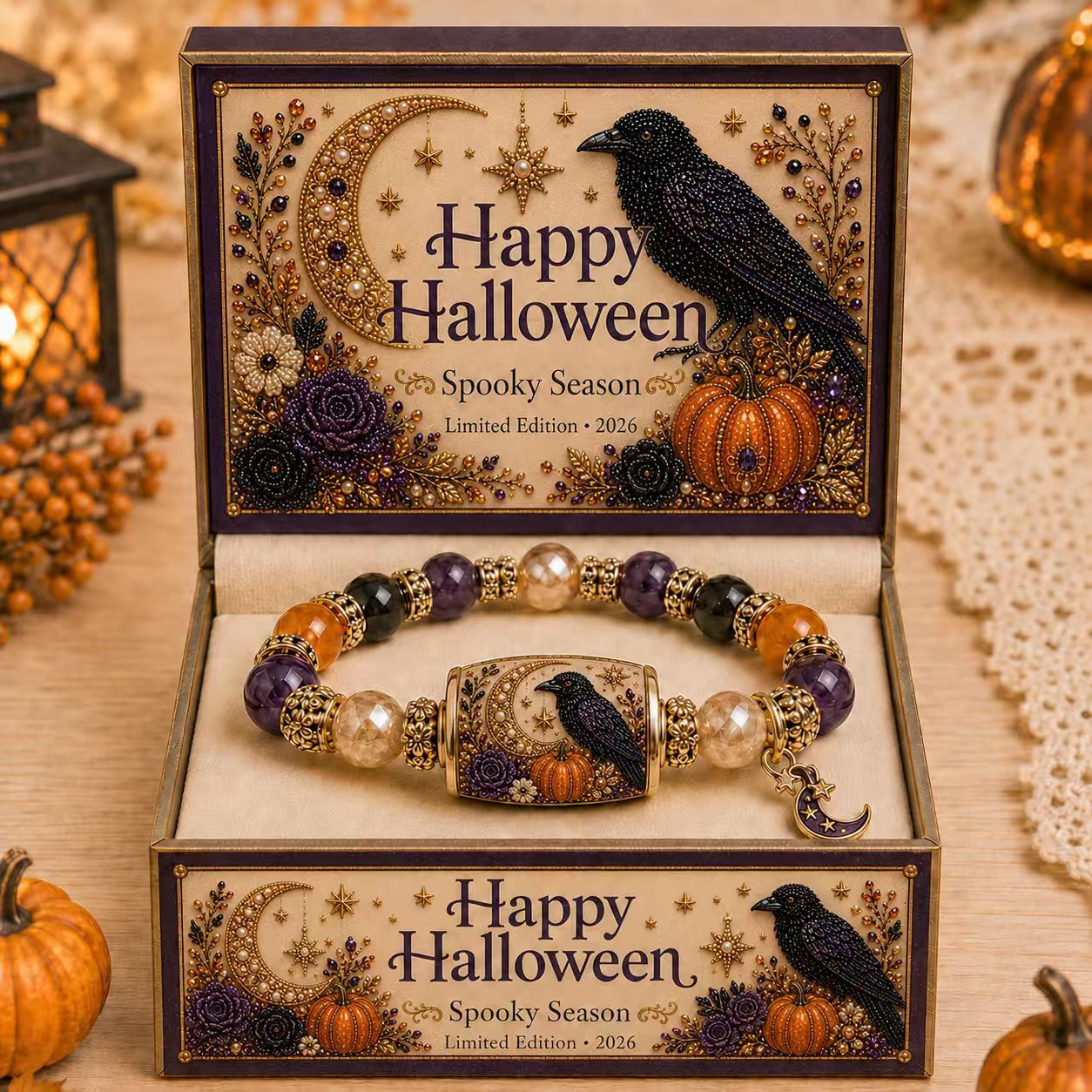 🔥GRANDE PROMO 50% DE RÉDUCTION👻Coffret Cadeau Bracelet Perlé Citrouille Chat Noir Halloween Édition Limitée 2026🎁