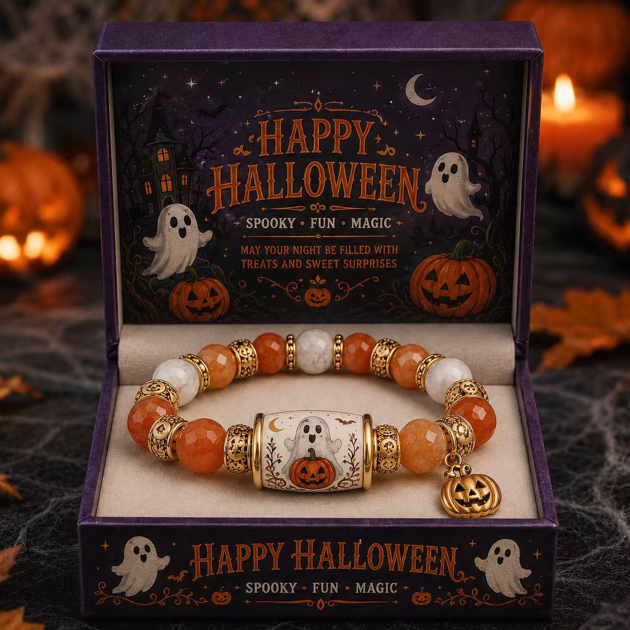 🔥GRANDE PROMO 50% DE RÉDUCTION👻Coffret Cadeau Bracelet Perlé Citrouille Chat Noir Halloween Édition Limitée 2026🎁