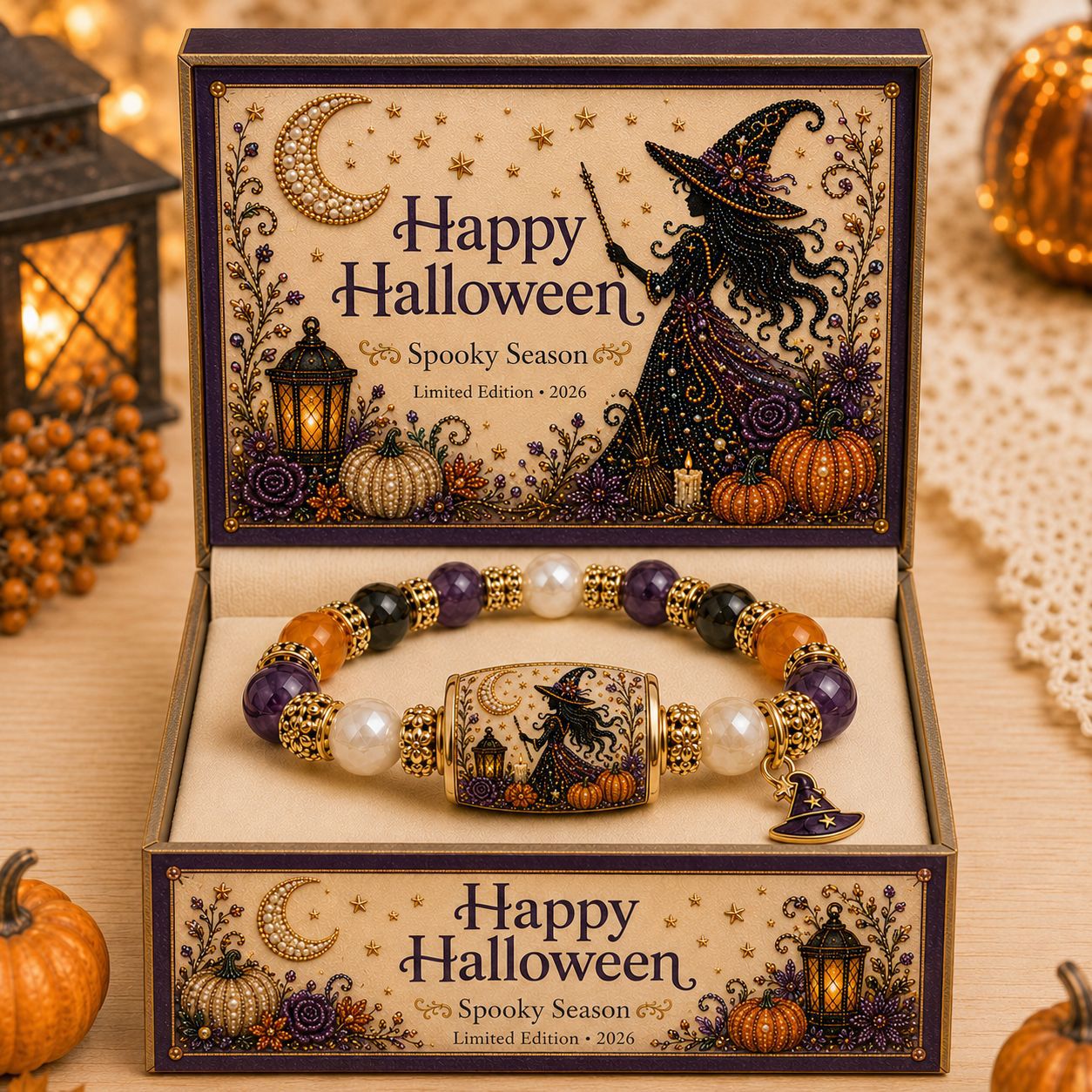 🔥GRANDE PROMO 50% DE RÉDUCTION👻Coffret Cadeau Bracelet Perlé Citrouille Chat Noir Halloween Édition Limitée 2026🎁