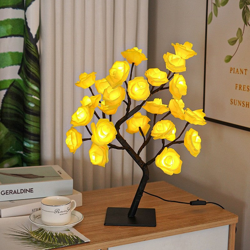 🌹 LED Rose Tree Lamp – Adjustable Branches, USB Powered for Bedroom & Table Decor